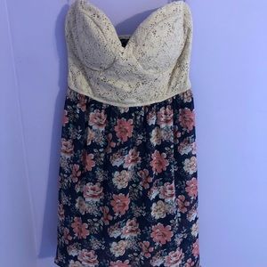 Strapless floral and Lace dress high low